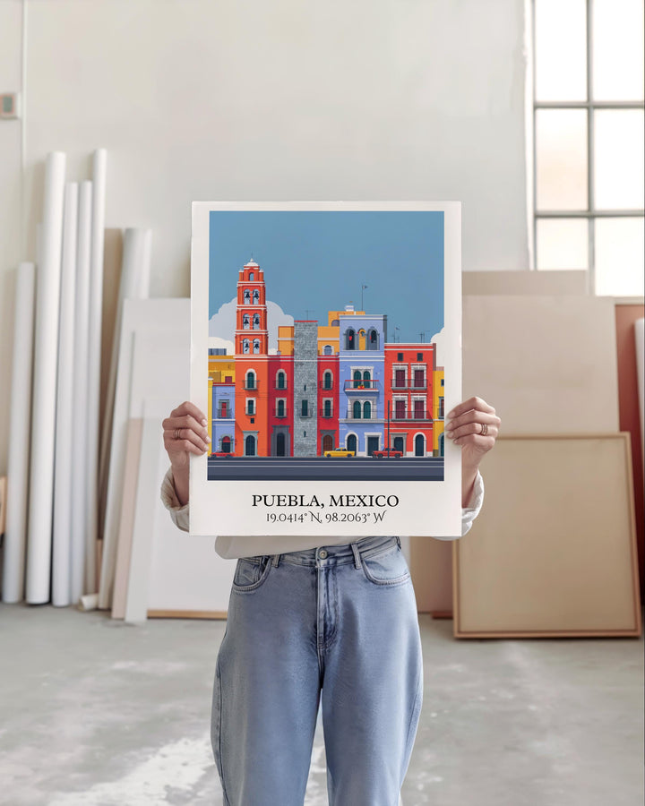 Puebla MX Art, Puebla Retro Travel Art, Puebla Home Decor, Puebla Gift, Puebla Mexico Travel Art, Travel Prints, Housewarming Gift