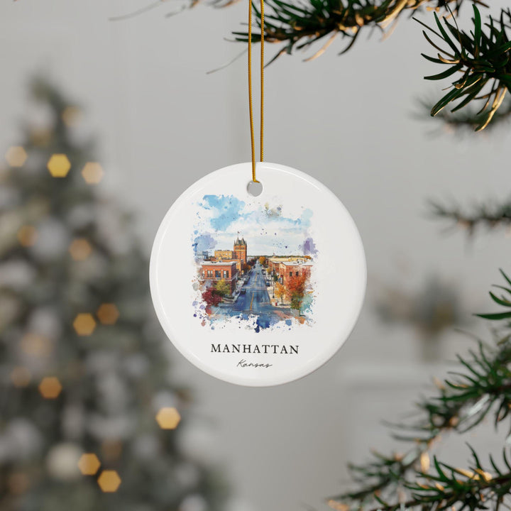Manhattan Kansas Ornament: Manhattan KS Souvenir, Big Blue River Decor, and Authentic Kansas State Univ Xmas Gift