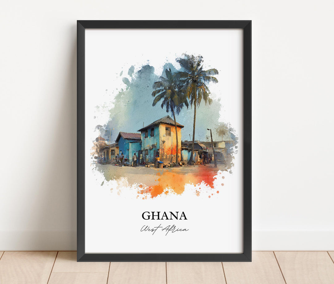 Ghana Wall Art, Ghana Print, Ghana Watercolor Art, Ghana Gift, Travel Print, Travel Poster, Housewarming Gift