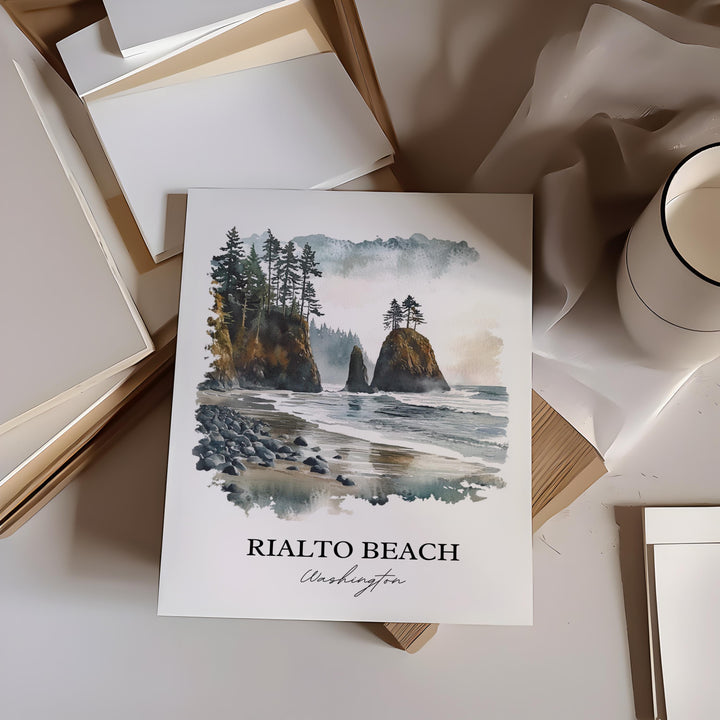 Rialto Beach WA Wall Art, Olympic National Park Print, Washington Artwork, Rialto Beach Gift, Travel Print, Travel Poster, Housewarming Gift