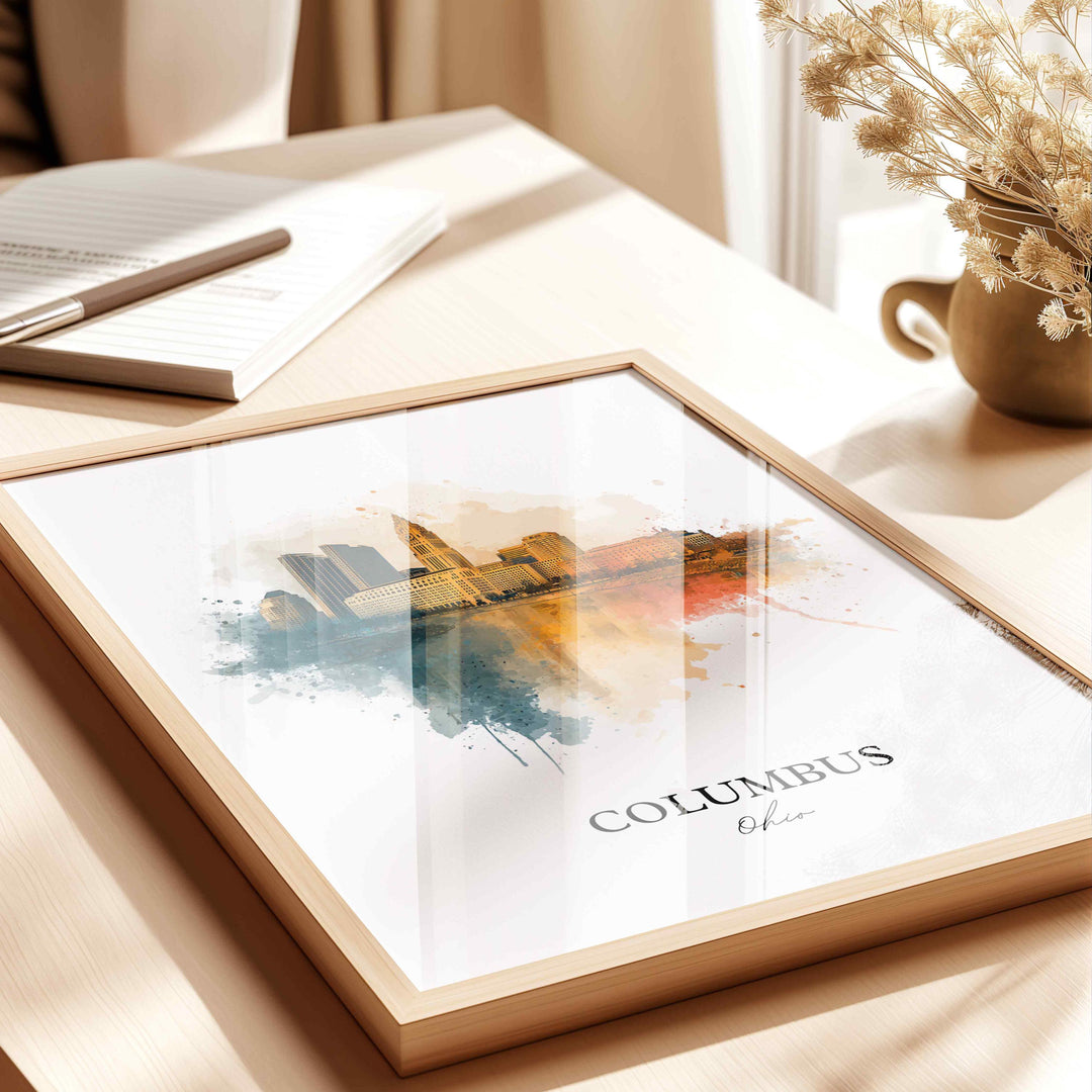 Columbus OH Wall Art, Columbus Print, Columbus Ohio Watercolor Art, Columbus Skyline Gift, Travel Print, Travel Poster, Housewarming Gift
