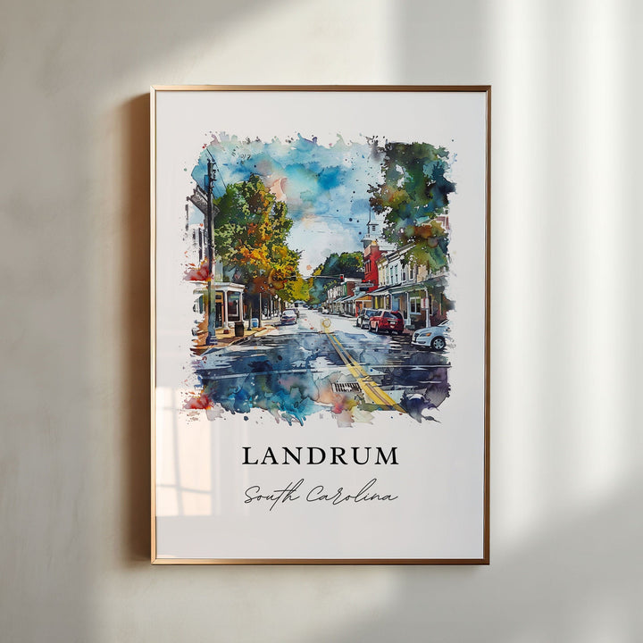 Landrum SC Wall Art, Landrum Print, Spartanburg SC Watercolor Art, Landrum SC Gift,