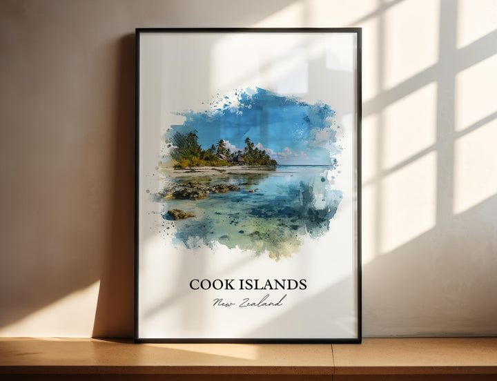 Cook Islands Wall Art, Cook Islands NZ Print, New Zealand Watercolor Art, New Zealand Gift, Travel Print, Travel Poster, Housewarming Gift