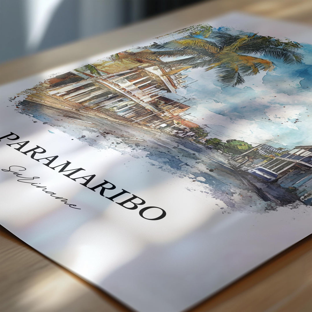 Paramaribo Wall Art, Suriname Print, Suriname Watercolor Art, Paramaribo Gift, Travel Print, Travel Poster, Housewarming Gift