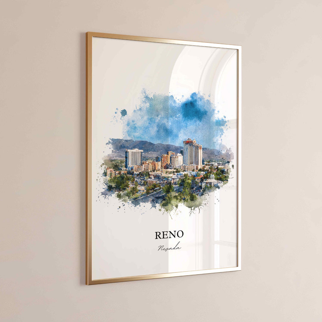 Reno, Nevada Wall Art, Reno Print, Nevada Watercolor Art, Reno Nevada Skyline Gift, Travel Print, Travel Poster, Housewarming Gift