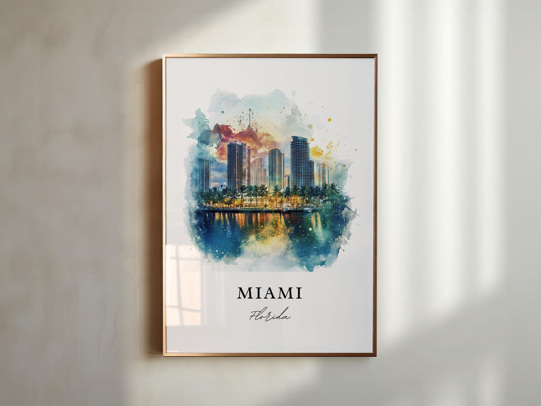 Miami FL Wall Art, Miami Print, Miami Watercolor Art, Miami Florida Art Gift, Miami