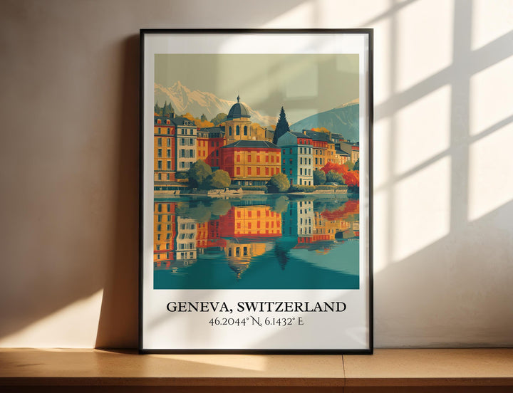Geneva Art, Geneva Retro Travel Art, Geneva Home Decor, Geneva Switzerland Gift, Switzerland Travel Art, Travel Prints, Housewarming Gift