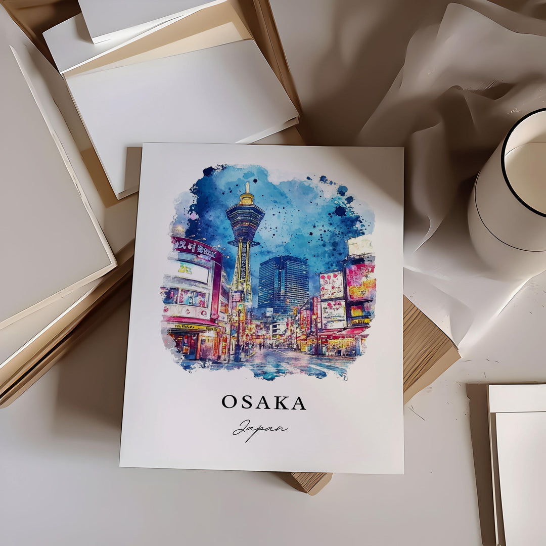 Osaka Wall Art, Osaka Japan Print, Osaka Watercolor Art, Osaka Gift, Honshu