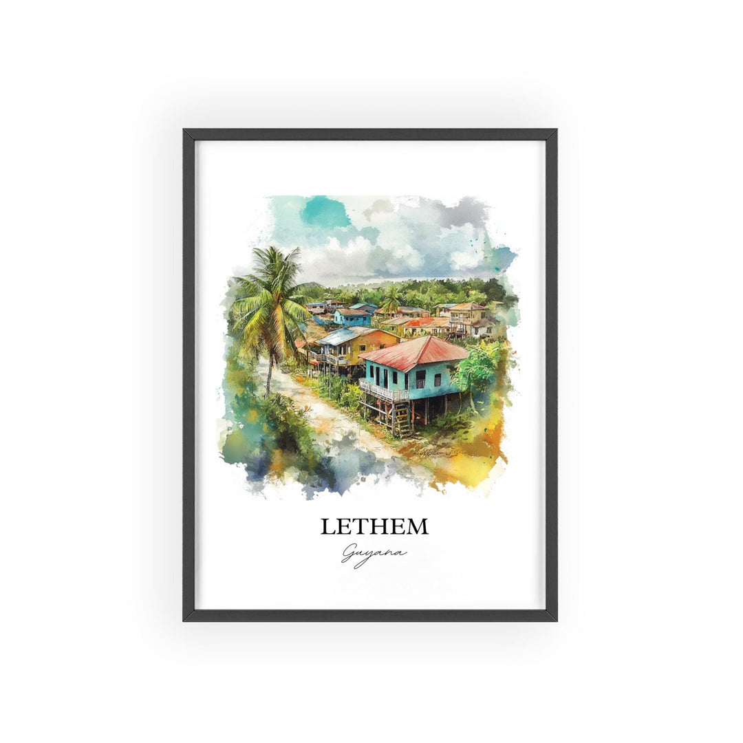 Lethem Guyana Wall Art, Guyana Print, Guyana Watercolor Art, Lethem Guyana Gift, Travel Print, Travel Poster, Housewarming Gift
