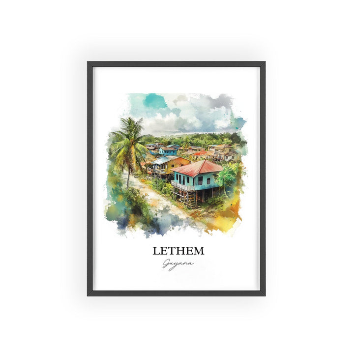 Lethem Guyana Wall Art, Guyana Print, Guyana Watercolor Art, Lethem Guyana Gift, Travel Print, Travel Poster, Housewarming Gift