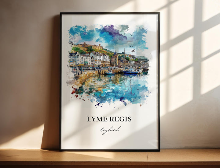 Lyme Regis Wall Art, West Dorset Print, England Watercolor Art, Lyme Regis England Gift, Travel Print, Travel Poster, Housewarming Gift