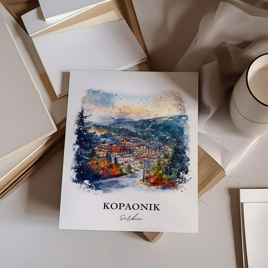 Kopaonik Wall Art, Kosovo Print, Serbia Watercolor Art, Kopaonik Serbia Gift, Travel Print, Travel Poster, Housewarming Gift