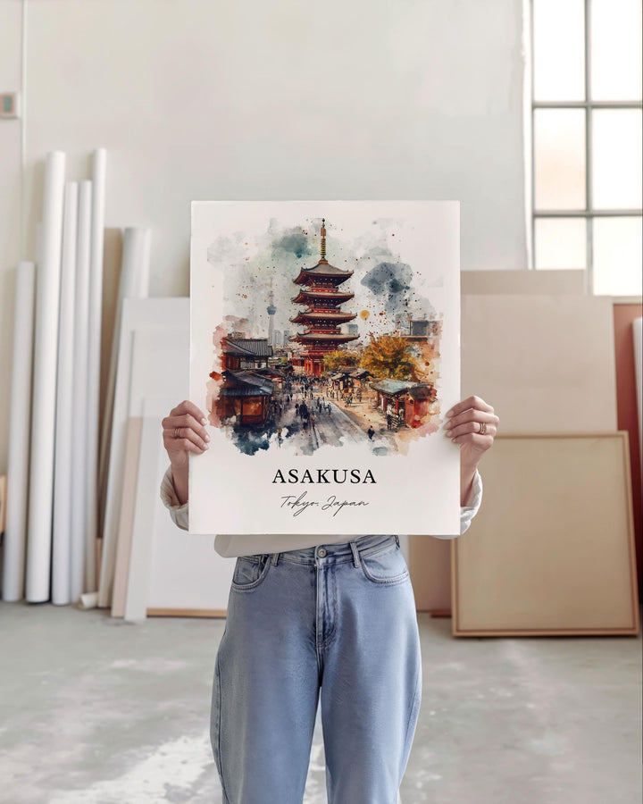 Asakusa Wall Art, Senso-ji Print, Tokyo Japan Watercolor Art, Asakusa Gift, Travel Print, Travel Poster, Housewarming Gift