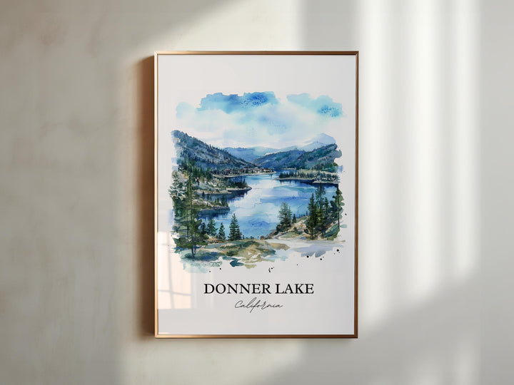 Donner Lake Wall Art, Donner Lake Print, California Watercolor Art, Donner Lake Gift, Travel Print, Travel Poster, Housewarming Gift