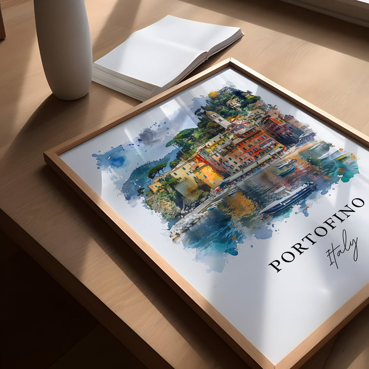 Portofino Wall Art, Portofino Italy Print, Portofino Watercolor, Italy Gift,