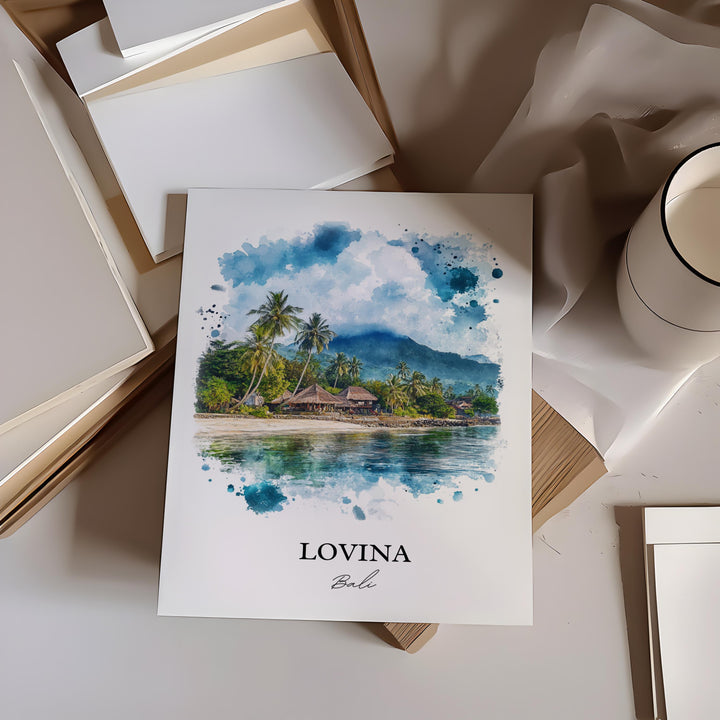Lovina Bali Wall Art, Lovina Beach Print, Bali Watercolor Art, Lovina Bali Gift, Travel Print, Travel Poster, Housewarming Gift
