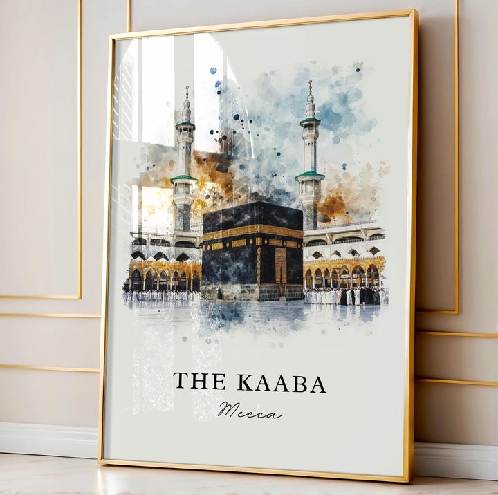 The Kaaba Art, Mecca Saudi Arabia Print, Kaaba Mosque Watercolor Art, Mecca Art Gift, Travel Poster, Housewarming Gift