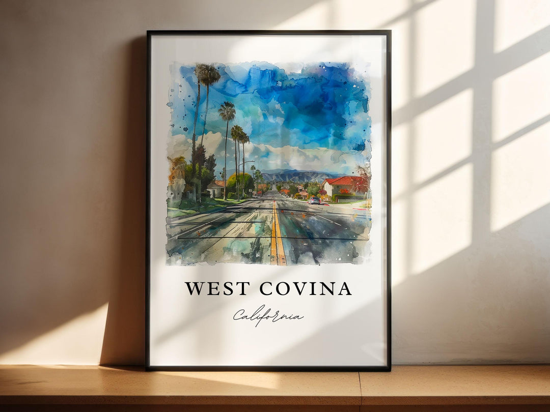 West Covina CA Wall Art, West Covina Print, West Covina Watercolor Art, West Covina Gift,