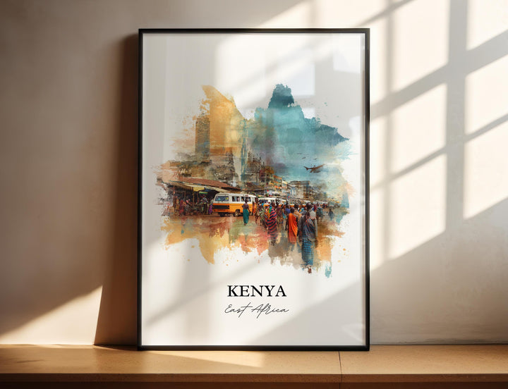 Kenya Wall Art, Kenya Print, Kenya Watercolor Art, East Africa Gift, Travel Print, Travel Poster, Housewarming Gift