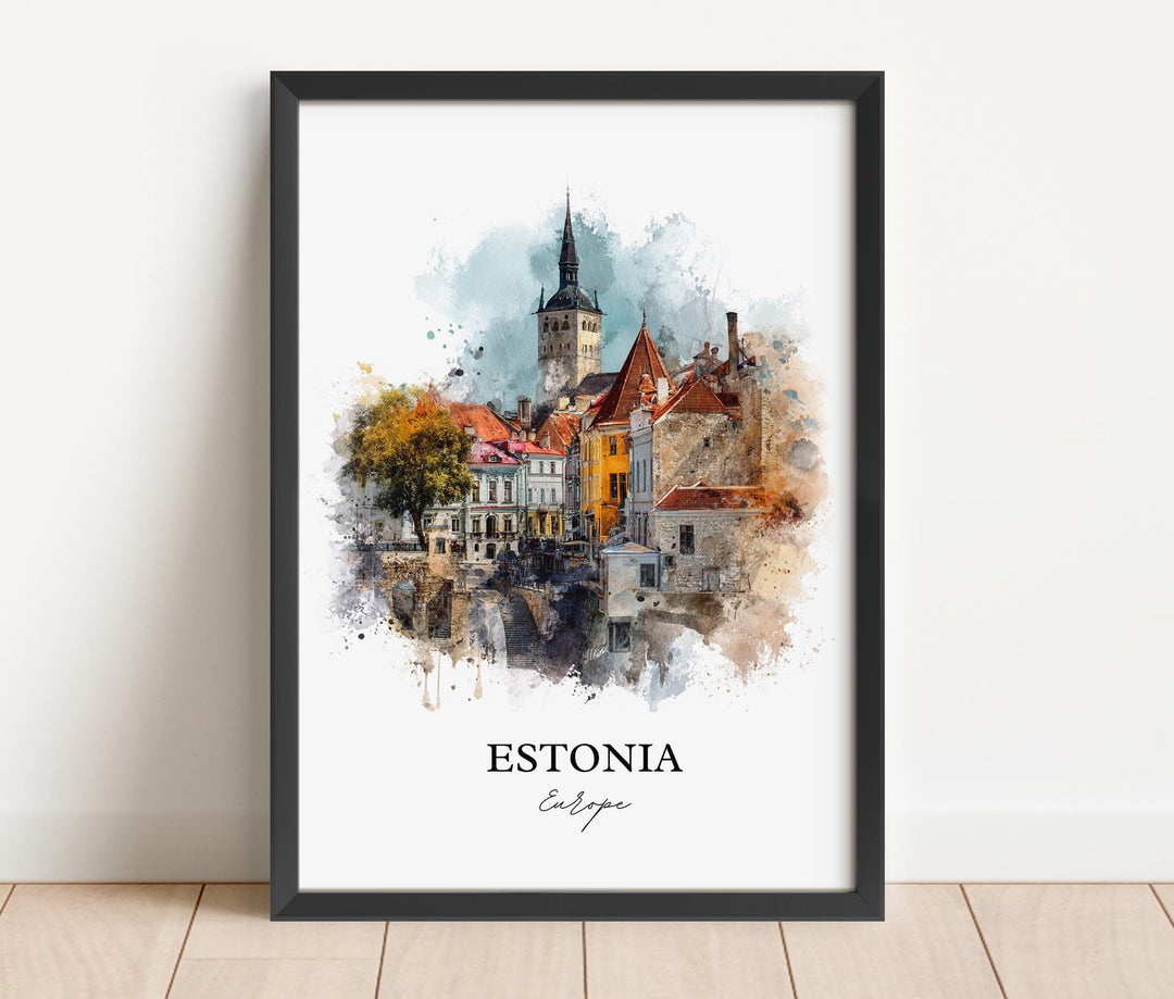 Estonia Wall Art, Estonia Print, Estonia Watercolor Art, Estonia Country Gift, Travel Print, Travel Poster, Housewarming Gift