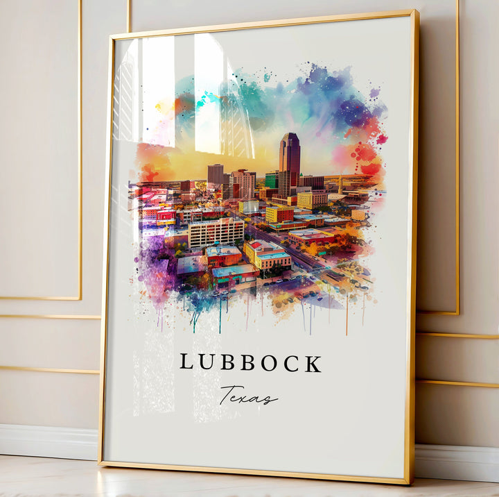 Lubbock watercolor travel art - Texas, Lubbock print, Wedding gift, Birthday present, Custom Text, Perfect Gift