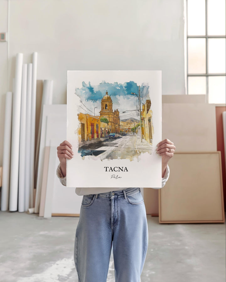 Tacna Peru Wall Art, San Pedro de Tacna Print, Peru Watercolor Art, Tacna Gift, Travel Print, Travel Poster, Housewarming Gift