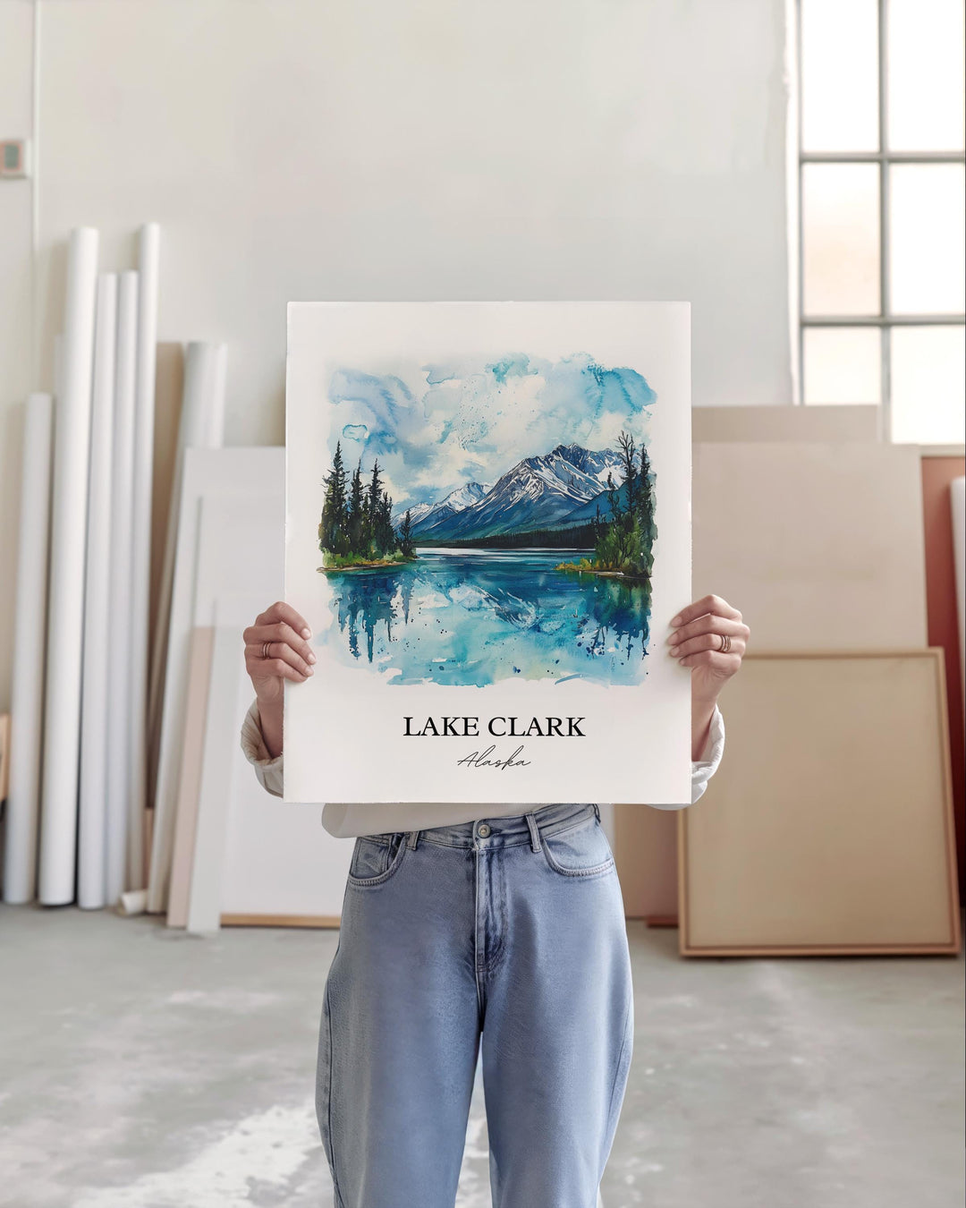 Lake Clark Wall Art, Anchorage Print, Lake Clark Alaska Watercolor Art, Lake Clark AK Gift, Travel Print, Travel Poster, Housewarming Gift