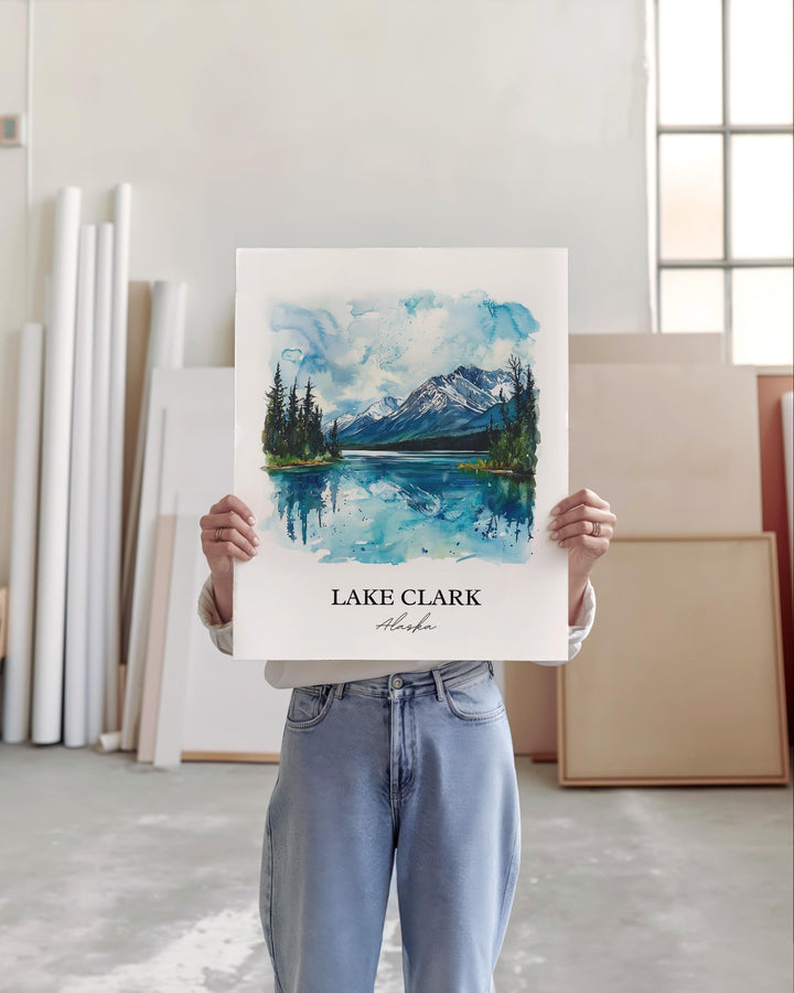Lake Clark Wall Art, Anchorage Print, Lake Clark Alaska Watercolor Art, Lake Clark AK Gift, Travel Print, Travel Poster, Housewarming Gift