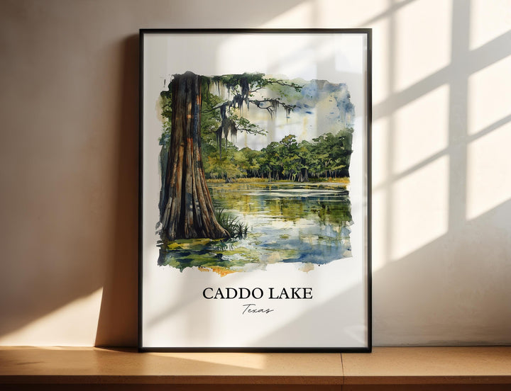 Caddo Lake Wall Art, Harrison County TX Print, Texas Watercolor Art, Caddo Lake Gift, Travel Print, Travel Poster, Housewarming Gift