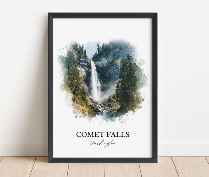 Comet Falls WA Wall Art, Washington Print, Comet Falls Watercolor Art, Comet Falls Gift, Travel Print, Travel Poster, Housewarming Gift