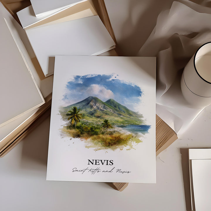 Nevis Wall Art, Nevis Print, St Kitts and Nevis Watercolor Art, Caribbean Gift, Caribbean Travel Print, Travel Poster, Housewarming Gift