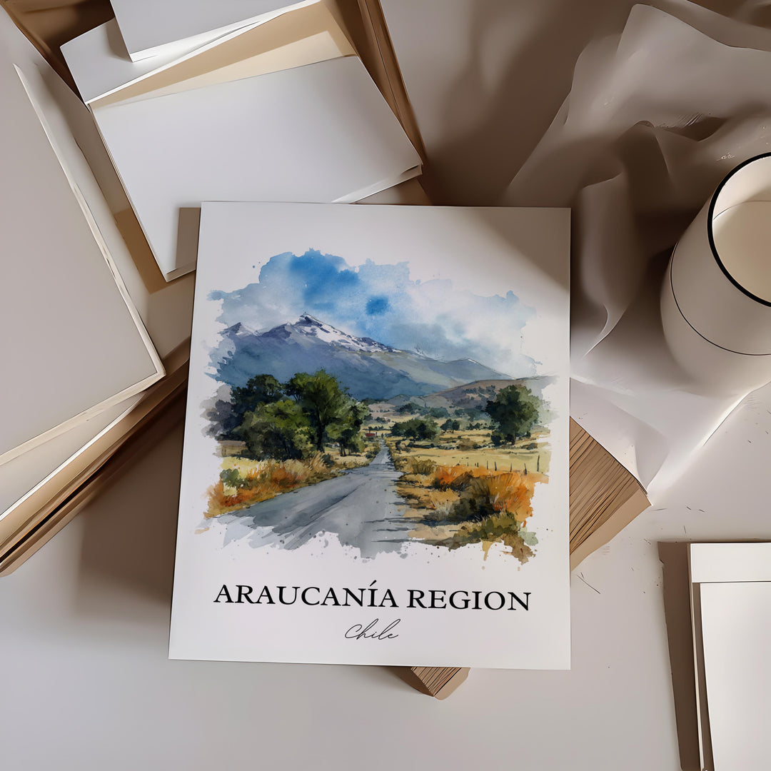 Araucania Region Wall Art, Araucania Chile Print, Chile Watercolor Art, Chile Gift, Chile Travel Print, Travel Poster, Housewarming Gift