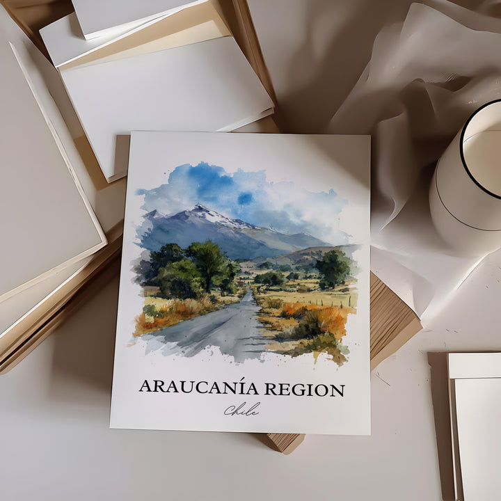 Araucania Region Wall Art, Araucania Chile Print, Chile Watercolor Art, Chile Gift, Chile Travel Print, Travel Poster, Housewarming Gift
