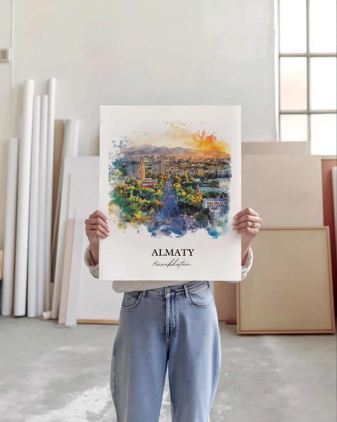 Almaty Wall Art, Kazakhstan Print, Almaty Kazakhstan Watercolor Art, Almaty Gift, Travel Print, Travel Poster, Housewarming Gift