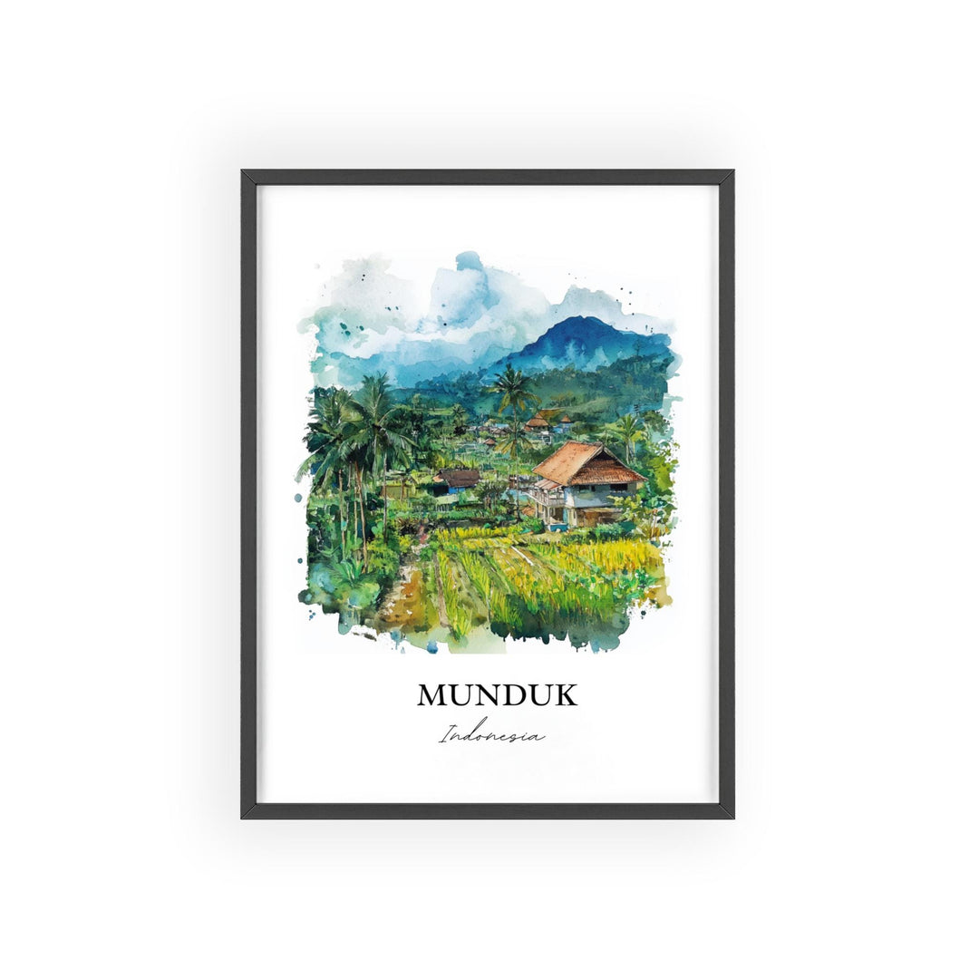 Munduk Wall Art, Bali Travel Print, Indonesia Watercolor Art, Munduk Indonesia Gift, Travel Print, Travel Poster, Housewarming Gift