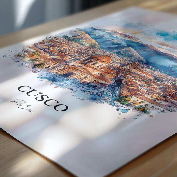 Cusco Wall Art, Cusco Skyline Print, Peru Watercolor Art, Cusco Peru Gift, Travel Print, Travel Poster, Housewarming Gift