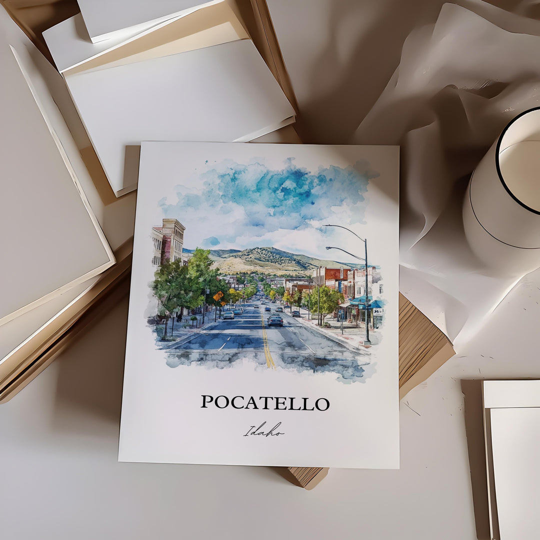 Pocatello ID Wall Art, Bannock County Print, Idaho Watercolor Art, Pocatello Idaho Gift, Travel Print, Travel Poster, Housewarming Gift