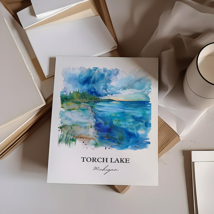 Torch Lake, Michigan, USA – Watercolor Art Print