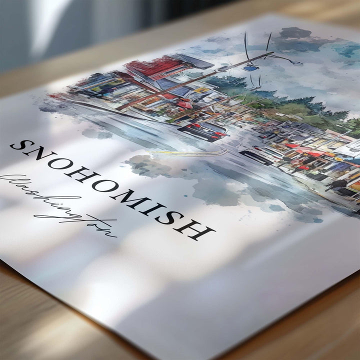 Snohomish Wall Art, Snohomish WA Print, Snohomish Downtown Artwork, Seattle Washington Gift, Travel Print, Travel Poster, Housewarming Gift
