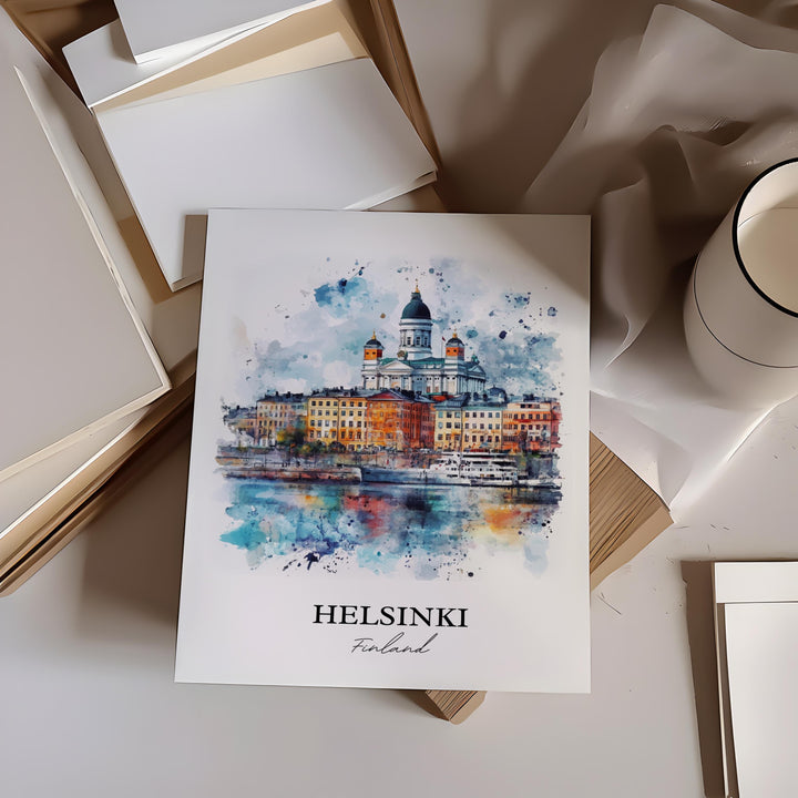 Helsinki Wall Art, Helsinki Print, Finland Watercolor Art, Helsinki Finland Gift, Travel Print, Travel Poster, Housewarming Gift