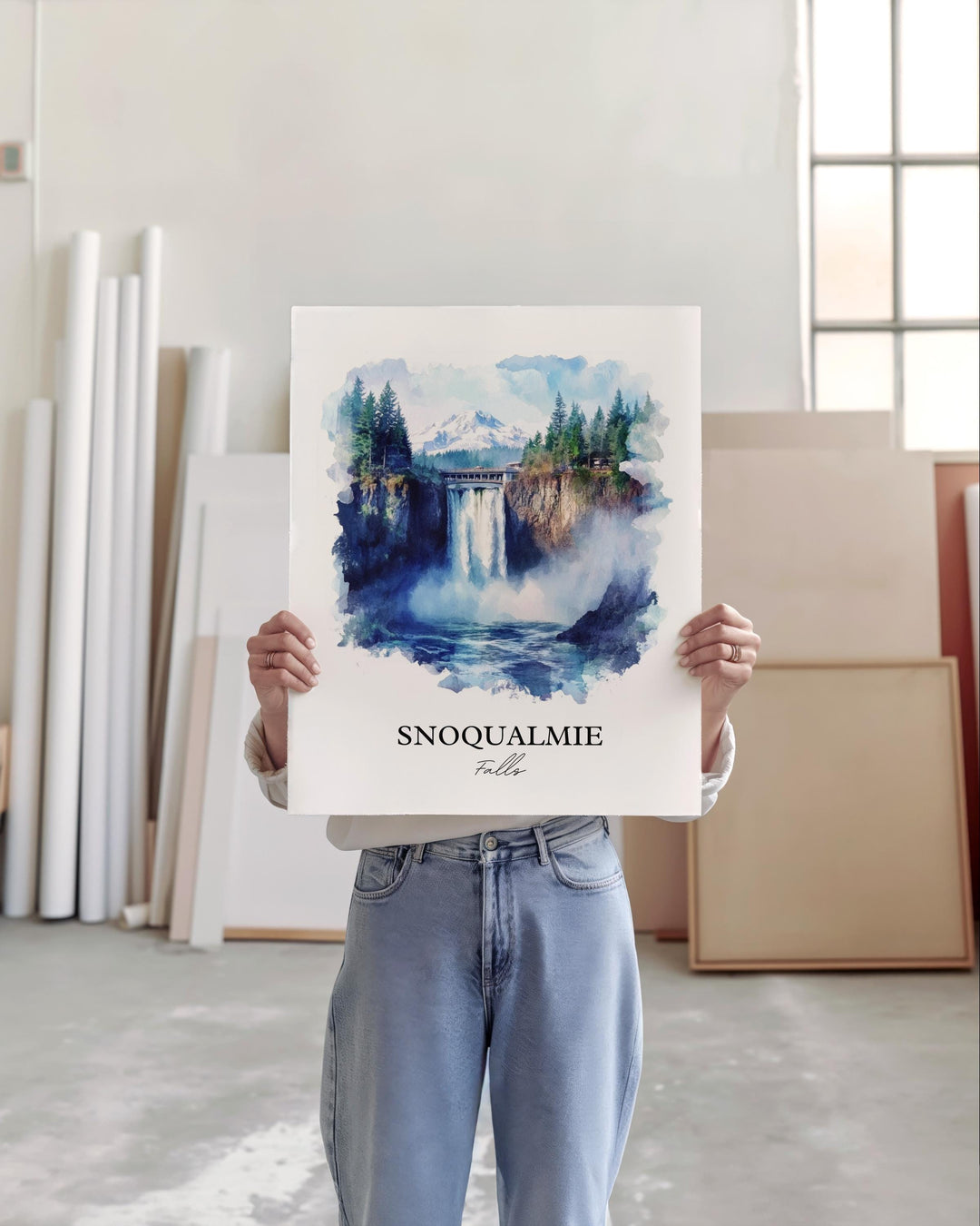 Snoqualmie Falls Wall Art, Fall City Print, Washington St Watercolor, Snoqualmie Falls Gift, Travel Print, Travel Poster, Housewarming Gift