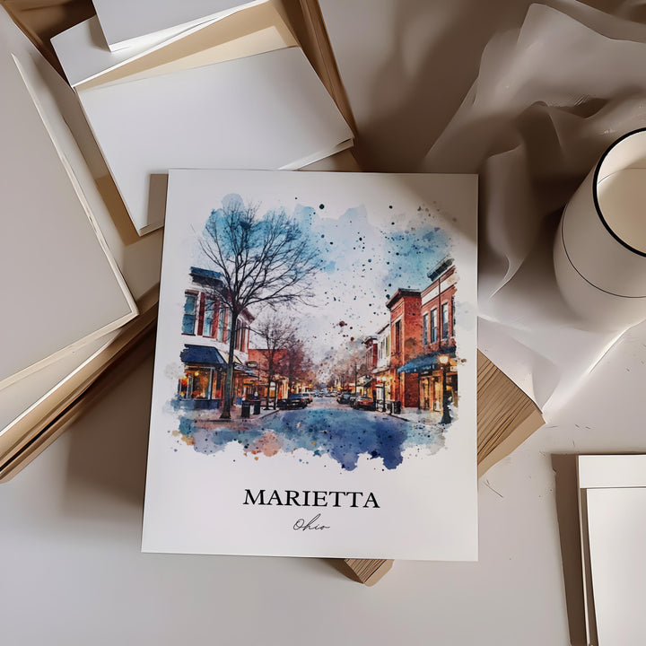 Marietta OH Wall Art, Washington County Print, Ohio Watercolor Art, Marietta Ohio Gift, Travel Print, Travel Poster, Housewarming Gift