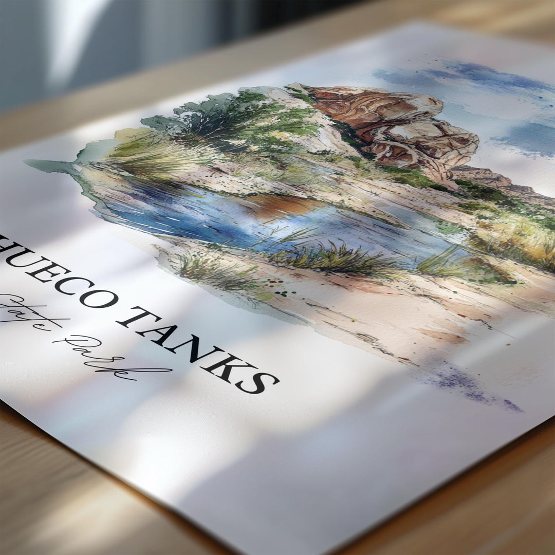 Huenco Tanks Wall Art, El Paso Print, Texas Watercolor Art, Huenco Tanks State Park Gift, Travel Print, Travel Poster, Housewarming Gift