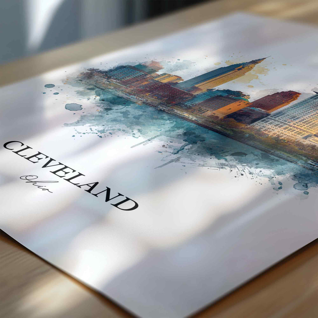 Cleveland, Ohio Art, Cleveland Print, Cleveland OH Watercolor Art, Cleveland Skyline Gift, Travel Print, Travel Poster, Housewarming Gift