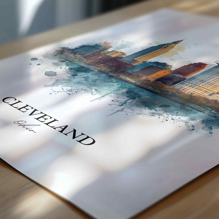 Cleveland, Ohio Art, Cleveland Print, Cleveland OH Watercolor Art, Cleveland Skyline Gift, Travel Print, Travel Poster, Housewarming Gift
