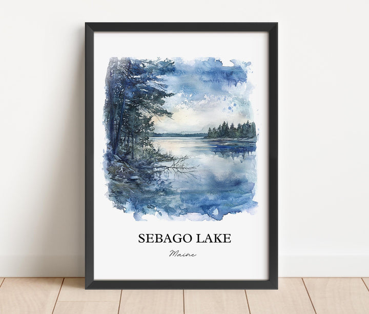 Sebago Lake Wall Art, Casco Maine Print, Maine Watercolor Art, Sebago Lake ME Gift, Travel Print, Travel Poster, Housewarming Gift