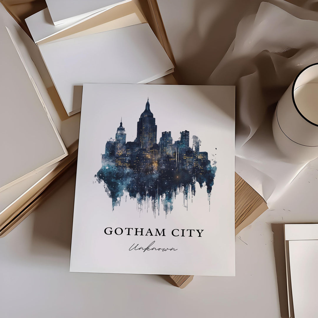 Gotham City Travel Print, Gotham City Poster Wall Art, New York-Inspired Fictional Decor, Gotham City Wall Art