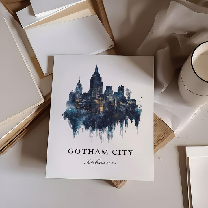 Gotham City Travel Print, Gotham City Poster Wall Art, New York-Inspired Fictional Decor, Gotham City Wall Art
