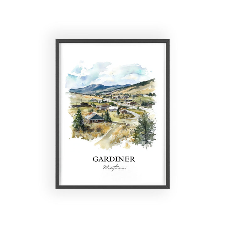 Gardiner MT Wall Art, Gardiner Montana Print, Montana Watercolor Art, Montana Gift, Travel Print, Travel Poster, Housewarming Gift