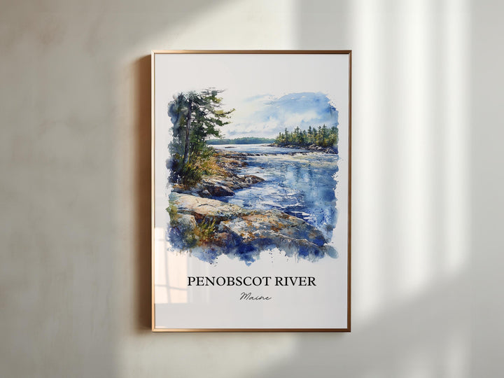 Penobscot River Wall Art, Bangor Print, Maine Watercolor Art, Penobscot River Gift, Travel Print, Travel Poster, Housewarming Gift